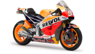 Bočn&yacute; pohľad na motocykel Honda s dizajnom Repsol.